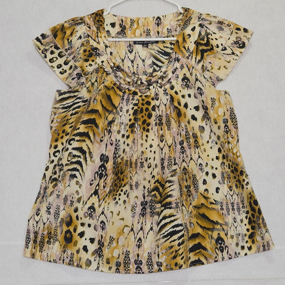 Lisa Josephs‎ Animal Print Flutter Sleeve Blouse Tan Brown PM 0074439P 19.5"